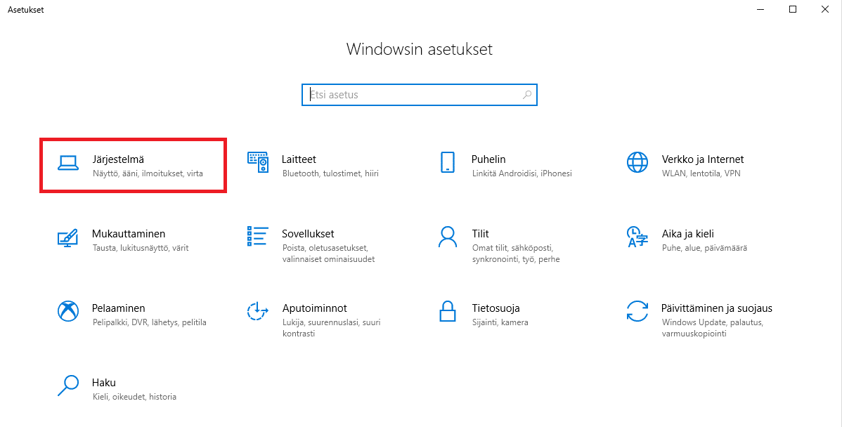 Windows 10 asetukset ja laitteet