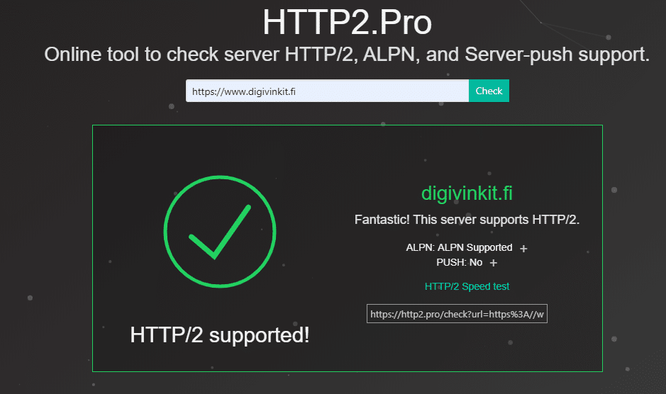 HTTP/2 testaus ja toiminnan varmistaminen
