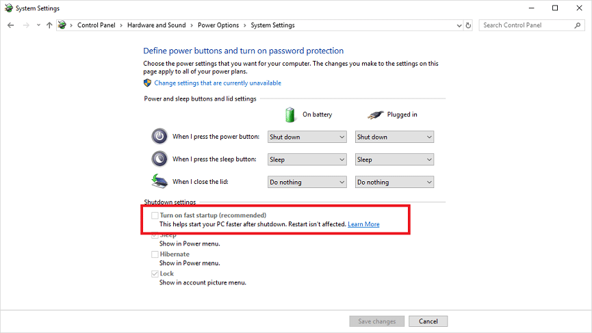 Windows 10 pikakäynnistys pois käytöstä