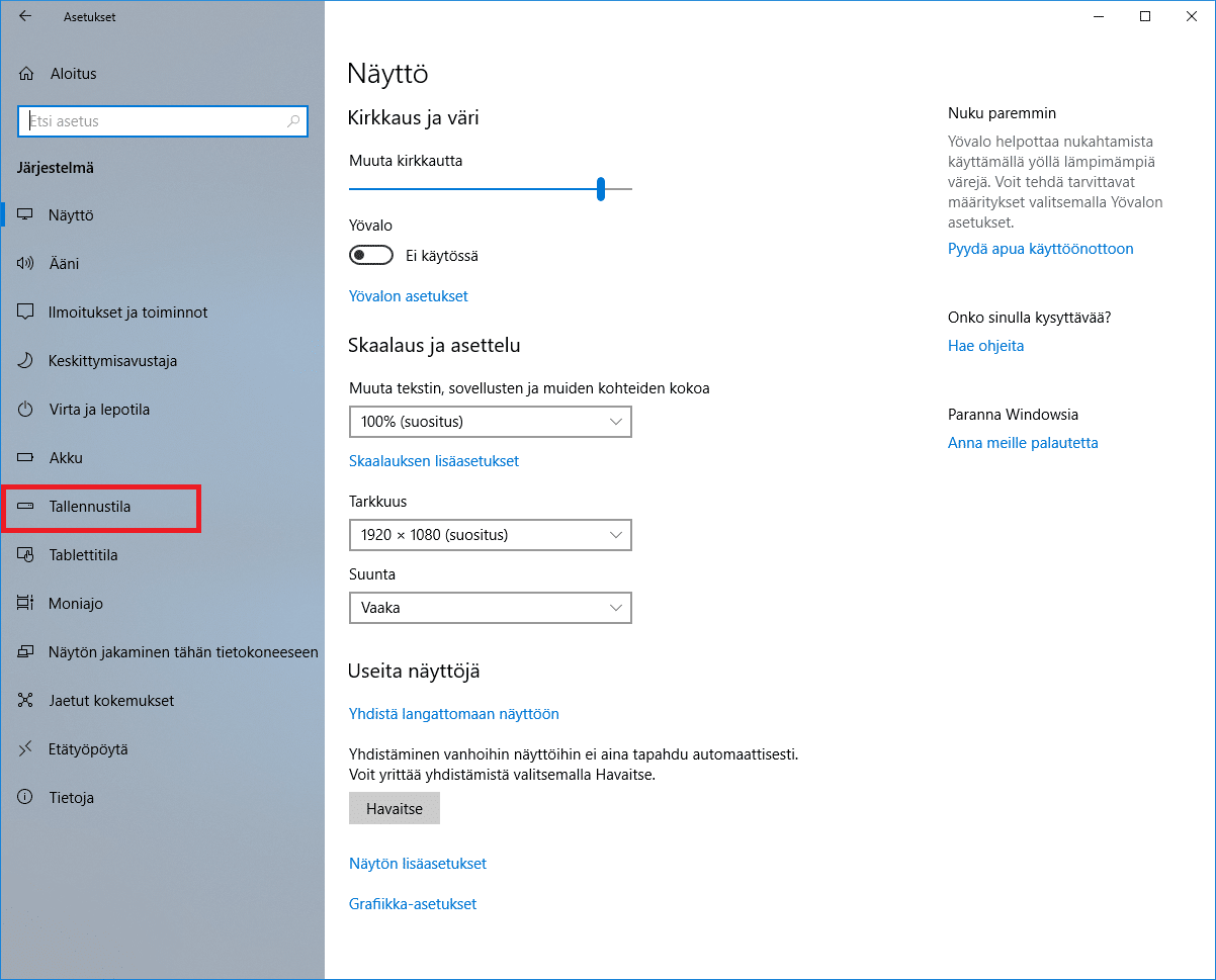 Windows 10 tallennustila