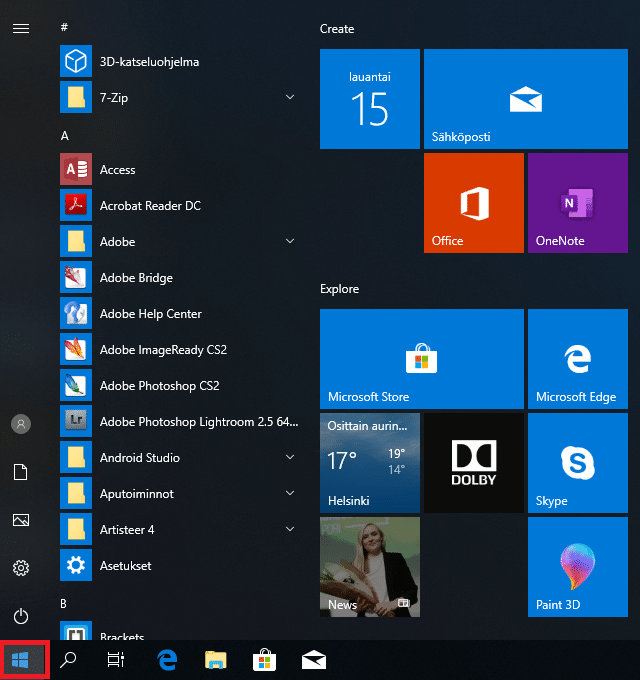 Windows 10 aloitus