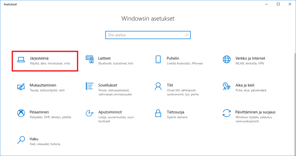 Windows 10 järjestelmä