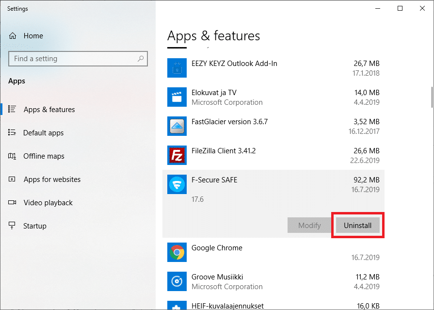 Ohjelman poistaminen Windows 10 tietokoneesta