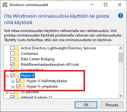 HYper-v asennus Windows 10 pro